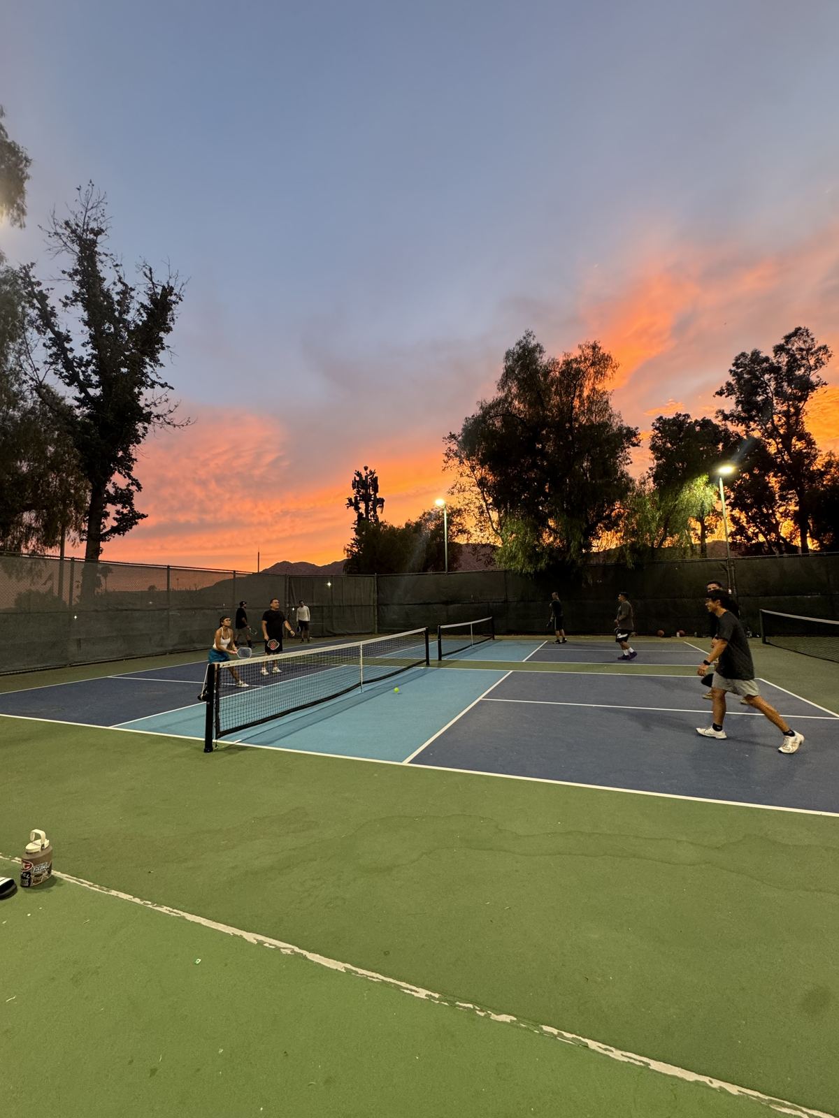 Sunnymead Ranch's Lake Club pickleball courts at sunset